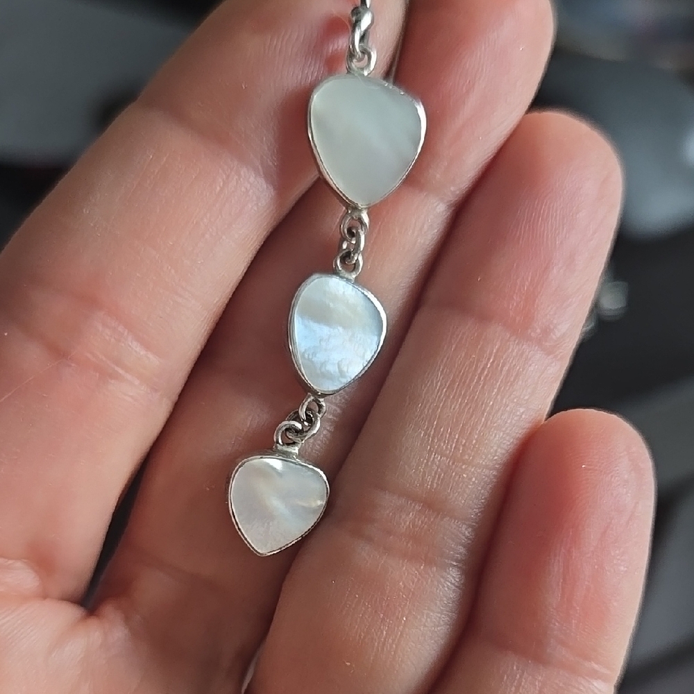 Silver Mother of Pearl Dangle Earrings - Picture 6 of 6